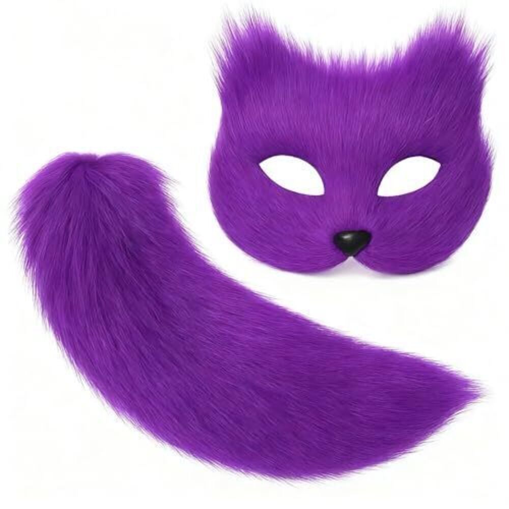 3157 Therian Mask and Tail Set for Girl Furry Cat Wolf Fox Mask and Tails